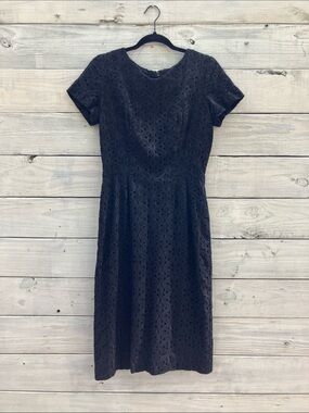 Vintage Franklin 1960s Black Eyelet Black Wiggle Sheath Dress Classic Goth